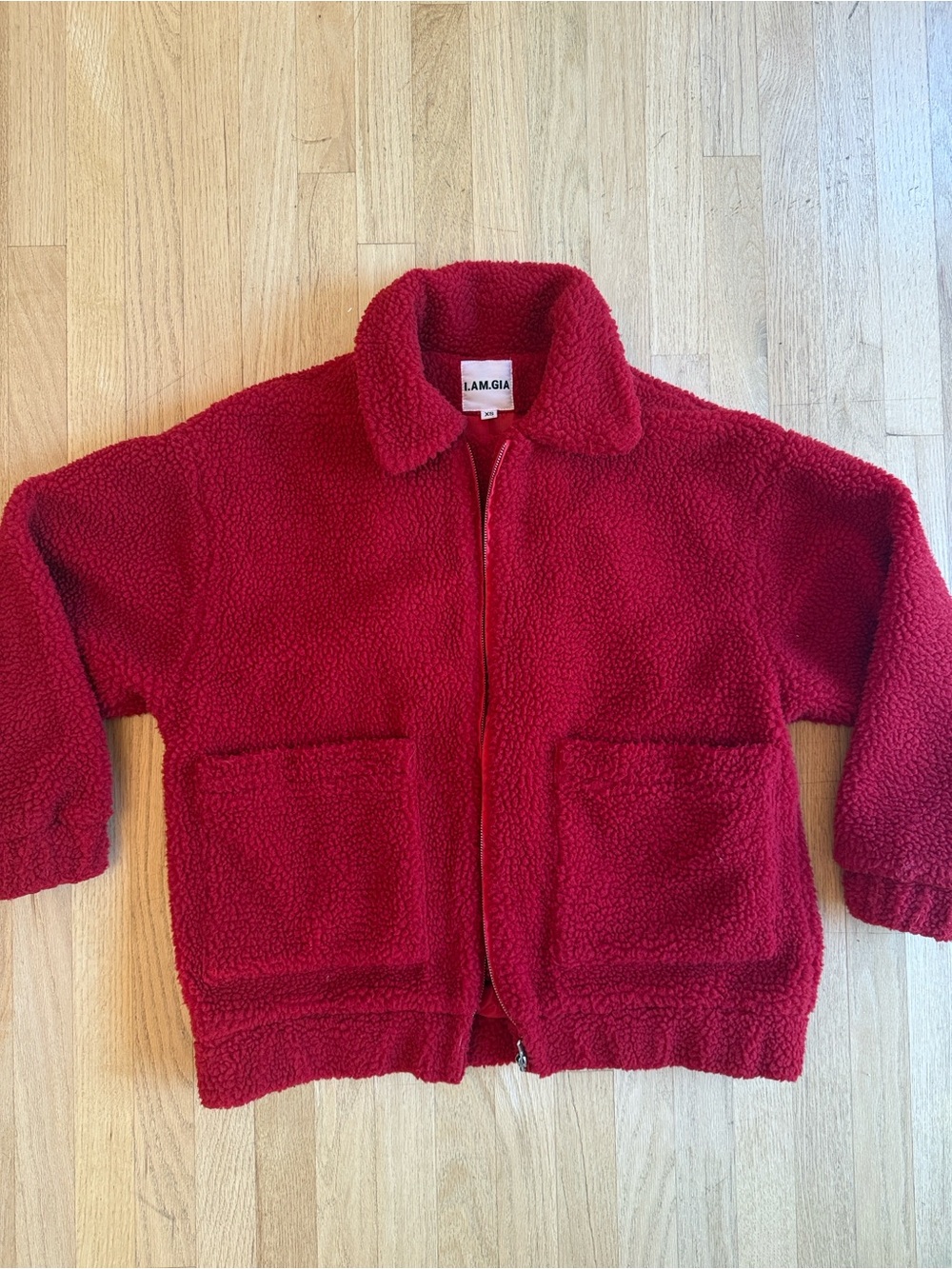 EUC: I.AM.GIA Red Faux Shearling Bomber Puffer Jacket, XS (oversized, can S/M)